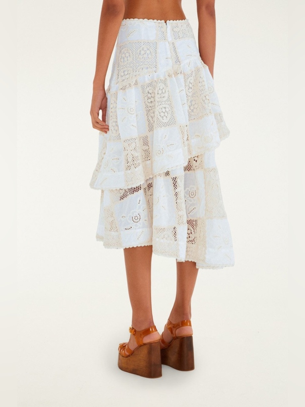 FARM RIO Off-White Scarf Eyelet Layered Maxi Skirt - Picture 3 of 4